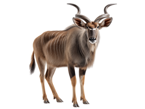 A stunning depiction of a Kudu in its natural glory, featuring detailed textures and a regal pose.