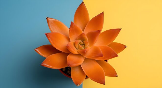 Succulent, Orange succulent, Echeveria, Orange succulent on a yellow and blue background