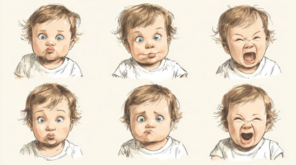 Adorable baby with multiple facial expressions shown in vector format
