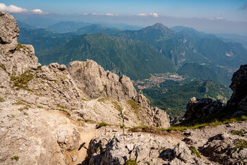 Rugged Alpine Peaks And Verdant Valleys In The Grigna Massif: Scenic Mountain Landscape In Lombardy Region Of Northern Italy Near Lake Como