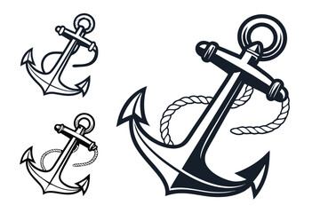 Black anchor icon set silhouette vector
