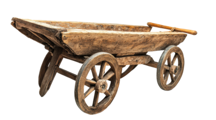 Wooden wheelbarrow for farming tools Transparent background, PNG file