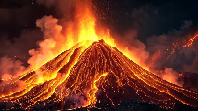 Volcano eruption night