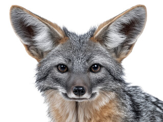 Obraz premium A striking close-up portrait showcases the sharp, intelligent eyes and distinct features of a gray fox