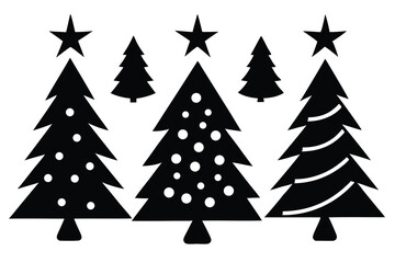 Fototapeta premium Stylized christmas trees with stars and decorations in silhouette