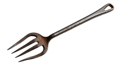 Small garden fork with three metal prongs Transparent background, PNG file