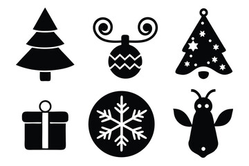 Set of Christmas icons and elements including tree gift snowman star bell and candy in vector design