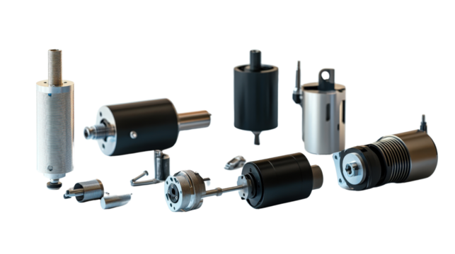 Small DC motors and stepper motors, Transparent background, PNG file
