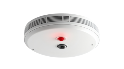 Smoke detector unit with test button and indicator light, fire safety equipment, Transparent background, PNG file