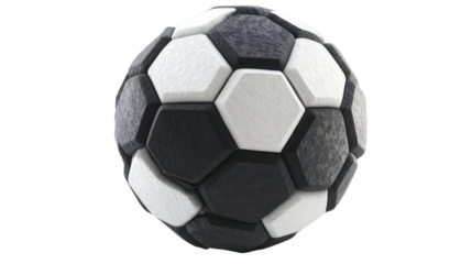 Soccer ball with black and white hexagons, Transparent background, PNG file