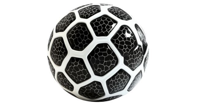 Soccer ball with black and white hexagons, Transparent background, PNG file