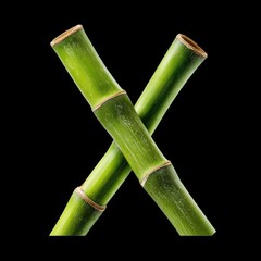 Obraz premium Green Bamboo Sticks Arranged in Cross Shape on Black Background