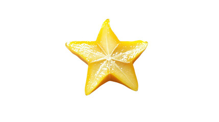 Starfruit (carambola) sliced to show star shape, glossy yellow skin, Transparent background, PNG file
