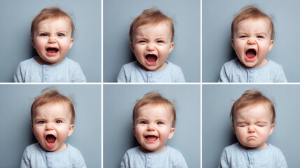 Emotive visuals portraying various facial expressions of infants