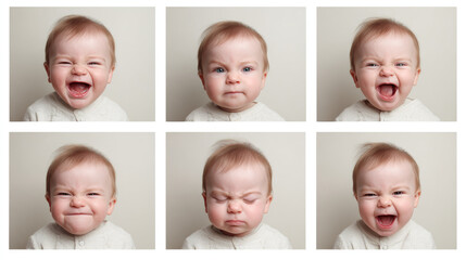 Emotive visuals portraying various facial expressions of infants