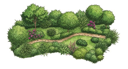Landscaped garden design illustration