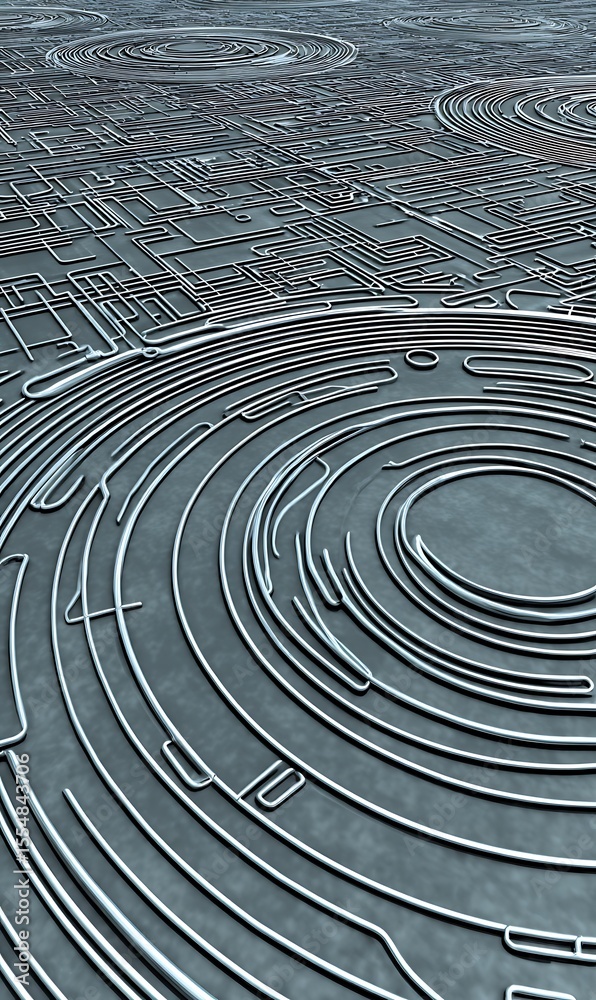 Poster abstract metallic network with circular patterns