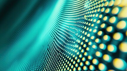 Obraz premium Curved grid of teal/yellow dots, abstract and soft
