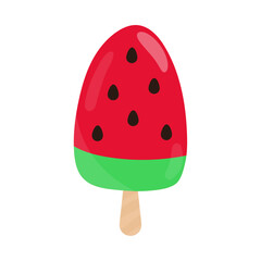 Cartoon Watermelon Ice Cream Icon Isolated on White Background. Fun Summer Clipart. Vector Illustration