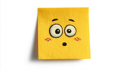yellow sticky note with surprised facial expression – playful minimal illustration suitable for reminders, education materials, humor content or digital communication