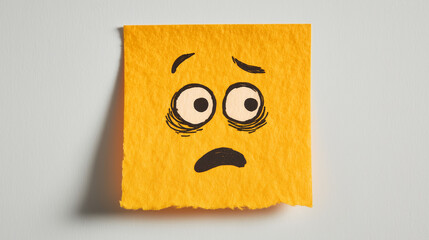 yellow sticky note with surprised facial expression – playful minimal illustration suitable for reminders, education materials, humor content or digital communication