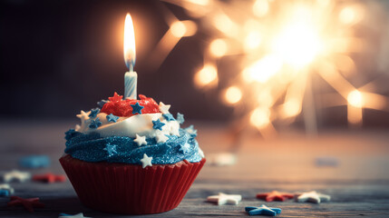 patriotic cupcake on festive banner background – perfect for independence day promotions, patriotic holiday events, or american-themed advertisements