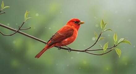 Red bird perched on branch