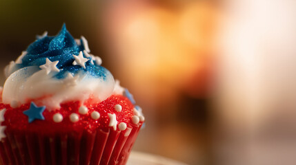patriotic cupcake on festive banner background – perfect for independence day promotions, patriotic holiday events, or american-themed advertisements