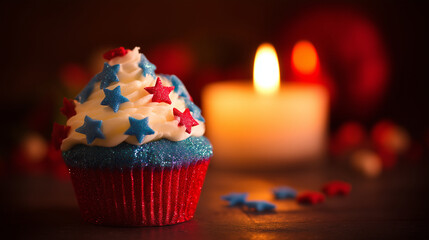 patriotic cupcake on festive banner background – perfect for independence day promotions, patriotic holiday events, or american-themed advertisements