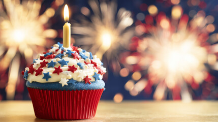 patriotic cupcake on festive banner background – perfect for independence day promotions, patriotic holiday events, or american-themed advertisements