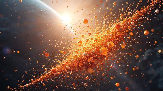 Animated scatter plot floating in 3D space with cinematic lens flare and depth