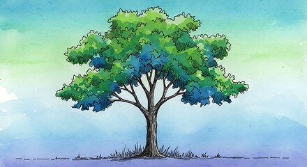 Watercolor illustration of a single tree