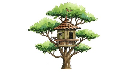Watercolor treehouse illustration
