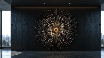 Elegant dark wall with luminous symmetrical binary code design radiating from center - Powered by Adobe