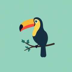 Minimalist  icon of a toucan on a branch. Clean, modern flat design with bold colors, ideal for a logo, web graphic, or branding element.