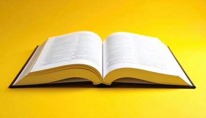 Open Dictionary Book on Yellow Background Learning Education Concept Ideal for educational websites or print materials