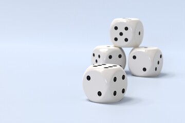 Playing dice on a light blue background. 