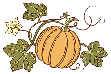 Rustic Orange Pumpkin with Green Leaf Detail