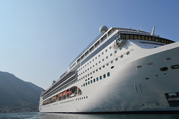 Liner in the Bay of Kotor. Huge cruise ship in the Bay of Kotor in Montenegro. A beautiful country to travel.