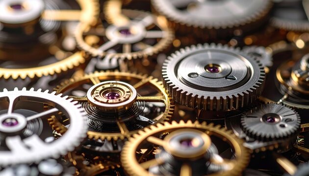 Intricate Clockwork Mechanism Gears Detailed Close Up Shot Precise Engineering and Mechanical Components
