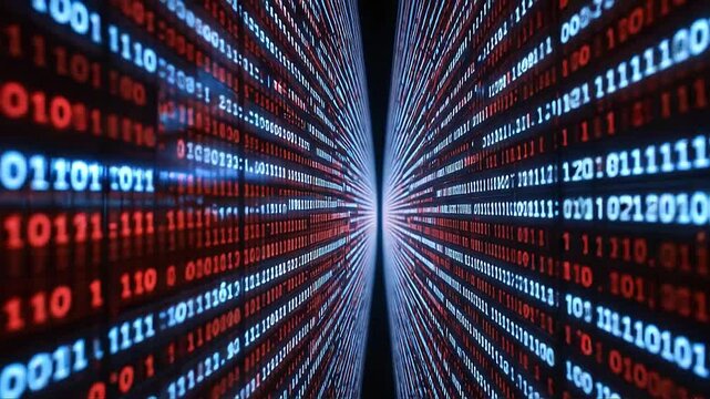 Virtual data wall with binary sequences mirrored along horizontal symmetry line