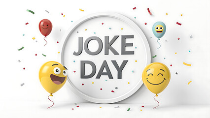 Celebration of joke day with smiling emoji balloons and confetti