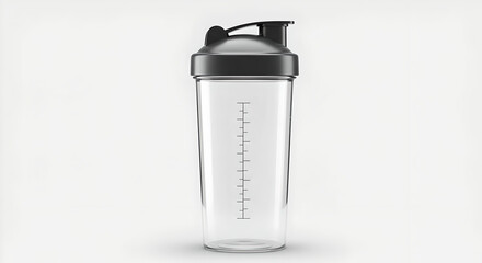 Plastic water bottle mockup with vertical scale, isolated on white. Transparent drink container for sport drink or food

