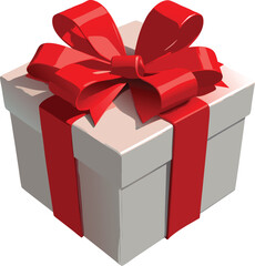 Obraz premium A white gift box with a red ribbon and bow is isolated on white background