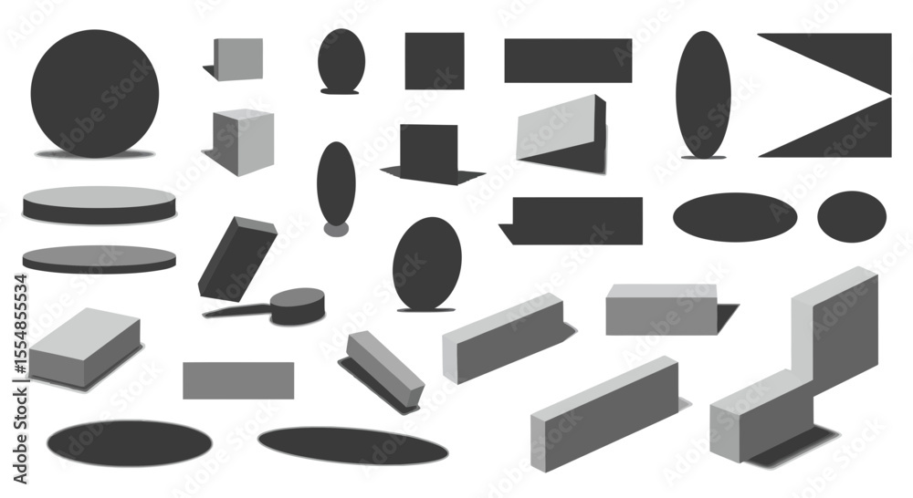 Fototapete geometric solid shapes and their shadows for architectural 3d modeling visuals