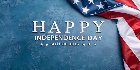 Happy independence day fourth of july celebration with american flag on textured blue background