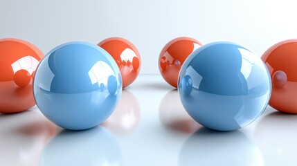 Naklejka premium Glossy spheres orange ones surround a blue. Isolated