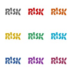 Risk word icon isolated on white background. Set icons colorful