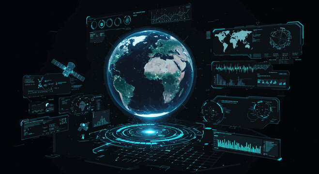 Global data visualization with holographic Earth projection and digital interfaces
