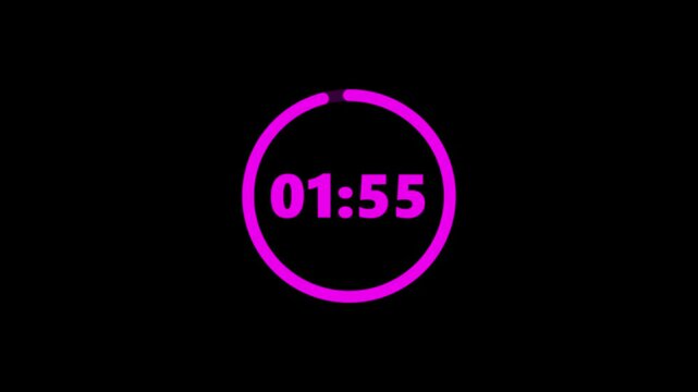 2 minute countdown on black background, countdown timer 2 minute from 60 to 0, 2 minute countdown animation, 60 to 0 animation countdown.